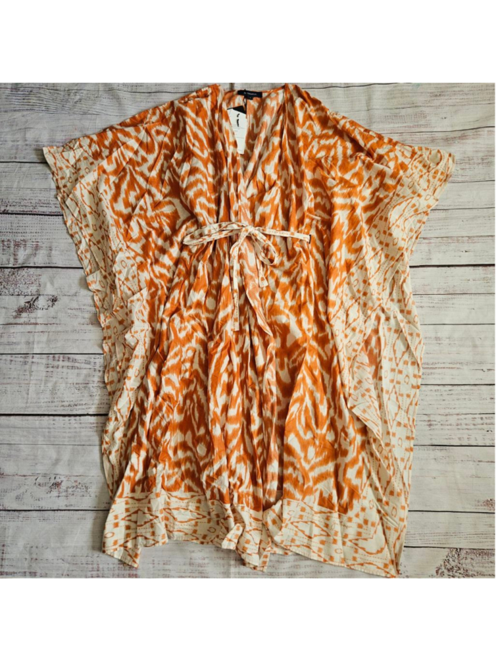 Jim Thompson Orange White Wrap Kaftan Boho Free Size Cotton NWT *READ*